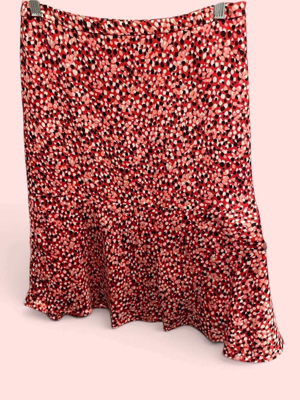 Cute Talbots silky spotted lined flare skirt pink red confetti fun